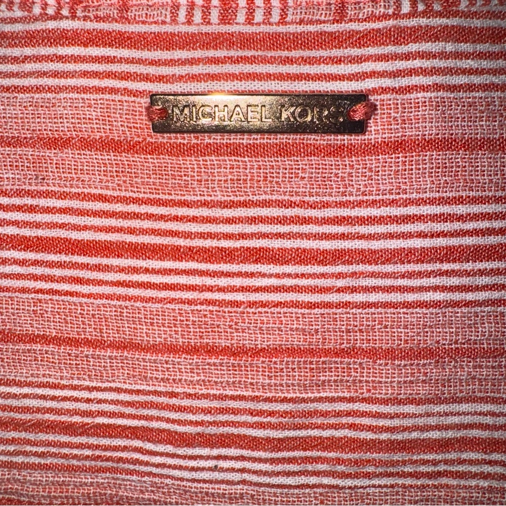 Michael Kors‎ Button Blouse Womens Med Orange White Stripped Cold Shoulder Shirt - Picture 4 of 13